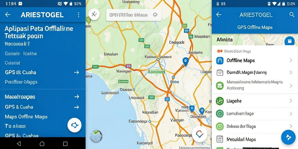 Tampilan antarmuka aplikasi ARIESTOGEL dengan fitur GPS Offline Maps.