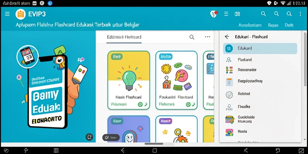 Tampilan antarmuka aplikasi Flashcard EVIP3 yang interaktif dan menarik.