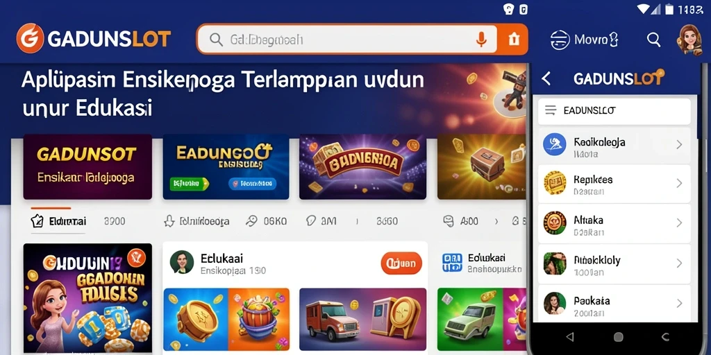 Tampilan antarmuka GADUNSLOT dengan berbagai kategori ensiklopedia.