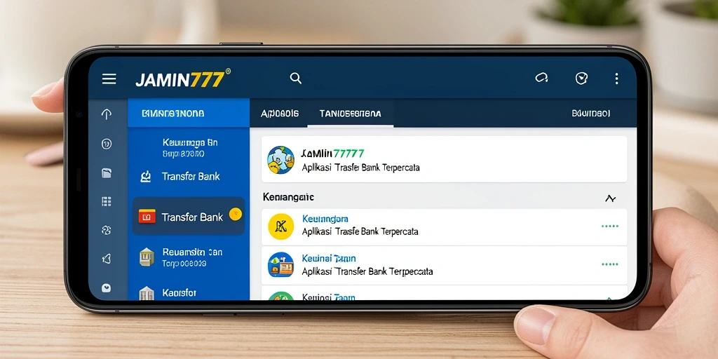 Tampilan antarmuka aplikasi JAMIN777 untuk Transfer Bank yang sederhana.