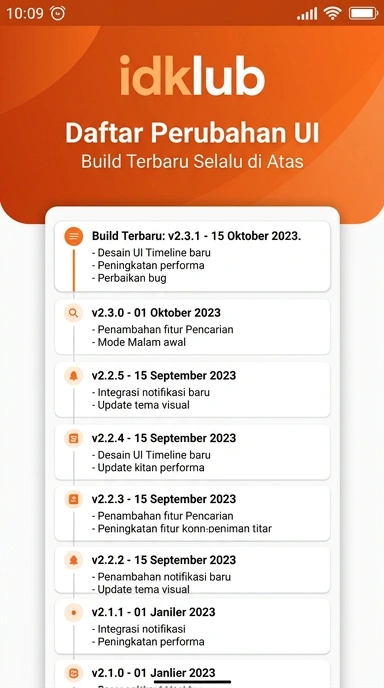 Tampilan riwayat versi idklub